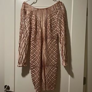 Windsor Dresses Rose Gold Sequin Long Sleeve Dress